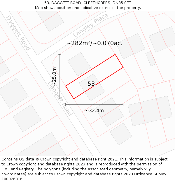 53, DAGGETT ROAD, CLEETHORPES, DN35 0ET: Plot and title map