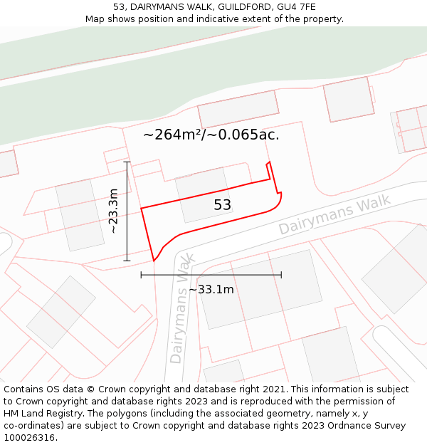 53, DAIRYMANS WALK, GUILDFORD, GU4 7FE: Plot and title map