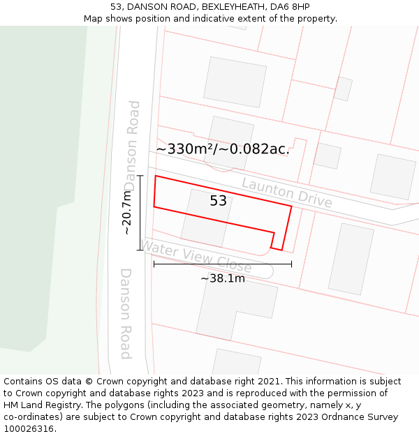 53, DANSON ROAD, BEXLEYHEATH, DA6 8HP: Plot and title map
