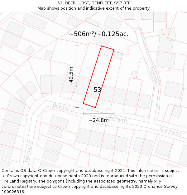 53, DEERHURST, BENFLEET, SS7 3TE: Plot and title map