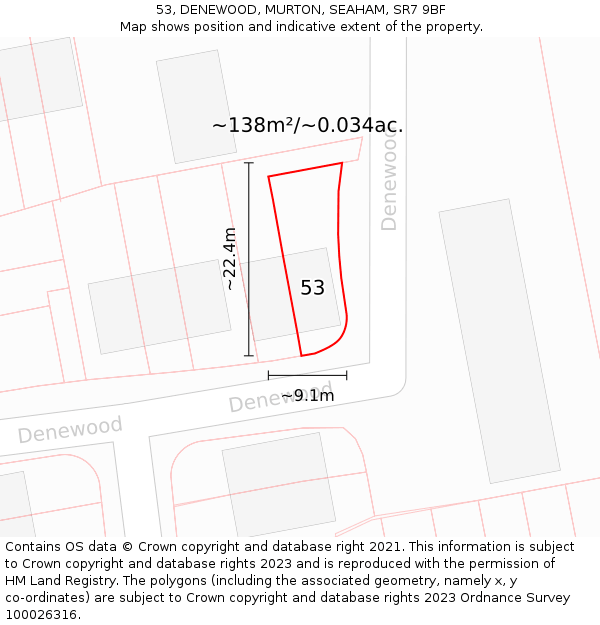 53, DENEWOOD, MURTON, SEAHAM, SR7 9BF: Plot and title map