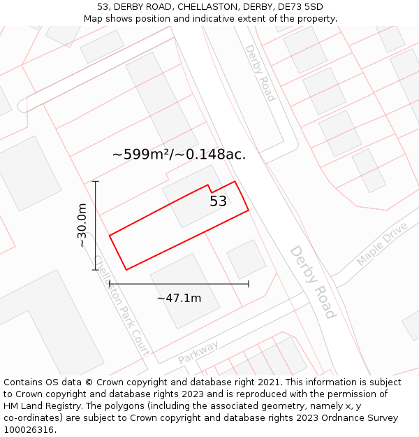 53, DERBY ROAD, CHELLASTON, DERBY, DE73 5SD: Plot and title map