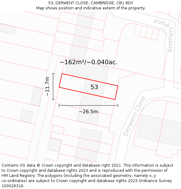 53, DERWENT CLOSE, CAMBRIDGE, CB1 8DY: Plot and title map