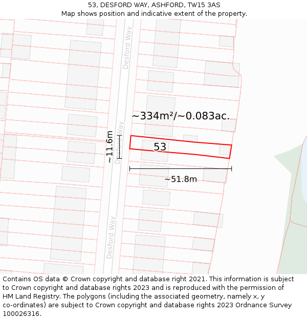 53, DESFORD WAY, ASHFORD, TW15 3AS: Plot and title map