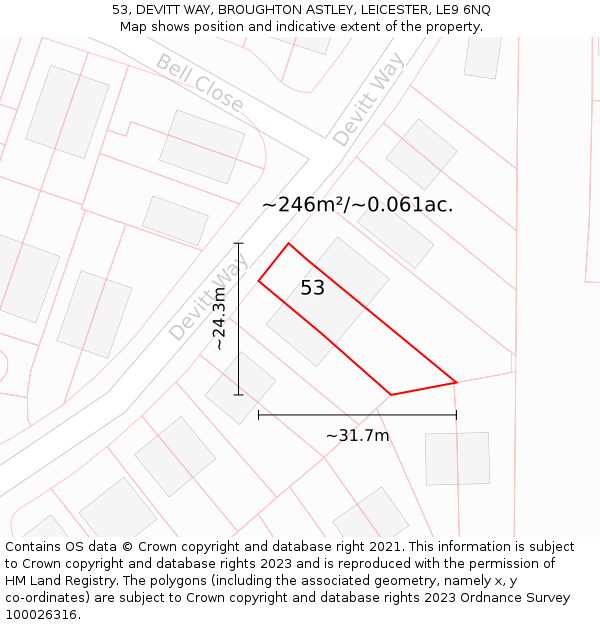 53, DEVITT WAY, BROUGHTON ASTLEY, LEICESTER, LE9 6NQ: Plot and title map