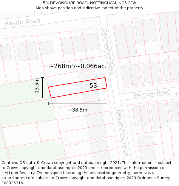 53, DEVONSHIRE ROAD, NOTTINGHAM, NG5 2EW: Plot and title map