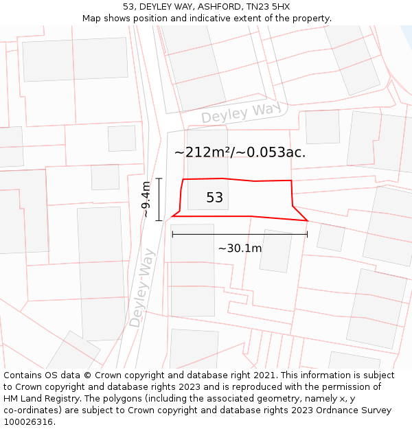 53, DEYLEY WAY, ASHFORD, TN23 5HX: Plot and title map