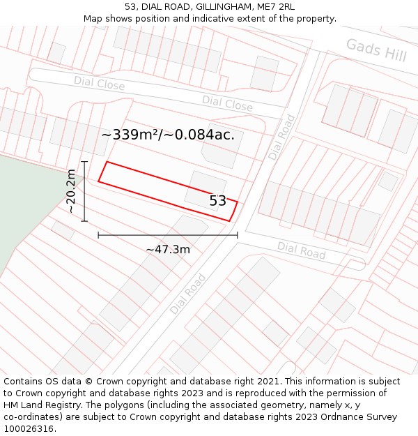 53, DIAL ROAD, GILLINGHAM, ME7 2RL: Plot and title map