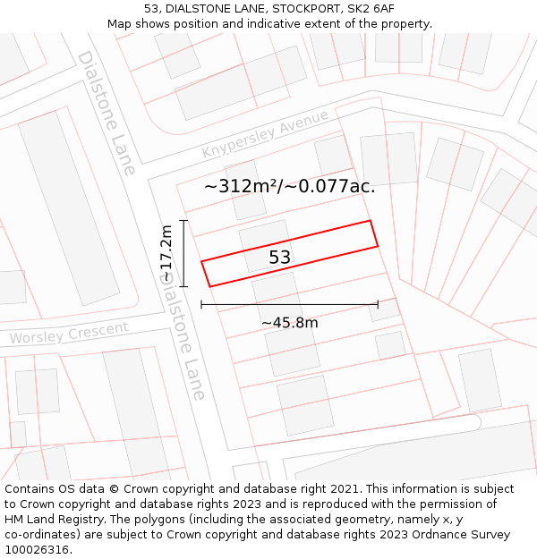53, DIALSTONE LANE, STOCKPORT, SK2 6AF: Plot and title map