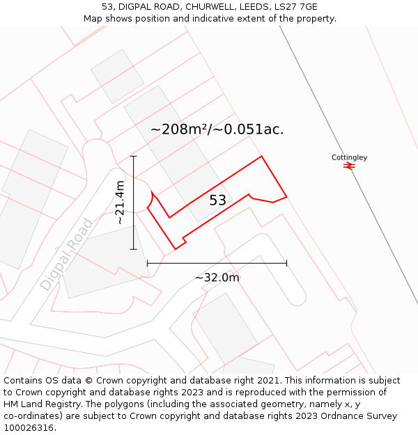 53, DIGPAL ROAD, CHURWELL, LEEDS, LS27 7GE: Plot and title map