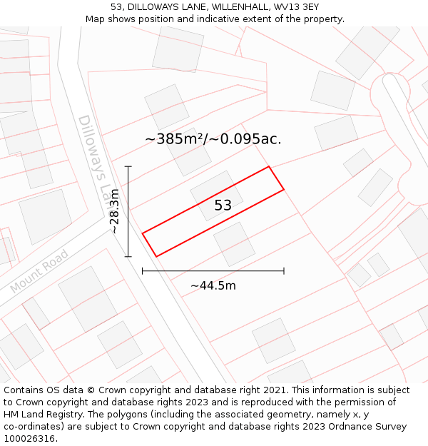 53, DILLOWAYS LANE, WILLENHALL, WV13 3EY: Plot and title map