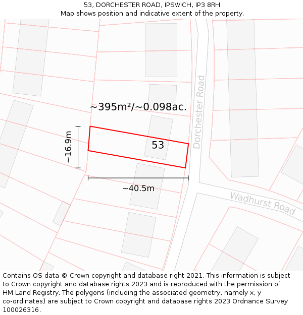 53, DORCHESTER ROAD, IPSWICH, IP3 8RH: Plot and title map
