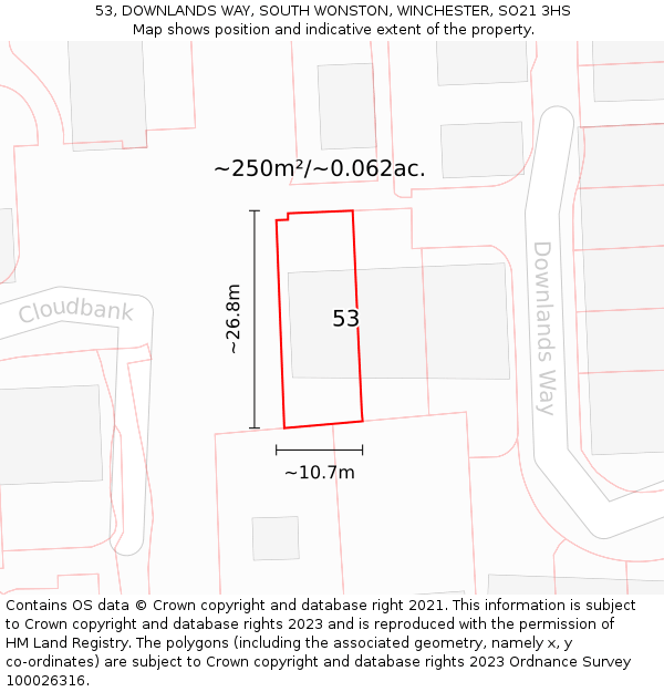 53, DOWNLANDS WAY, SOUTH WONSTON, WINCHESTER, SO21 3HS: Plot and title map