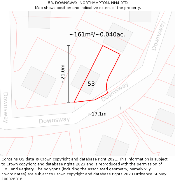 53, DOWNSWAY, NORTHAMPTON, NN4 0TD: Plot and title map