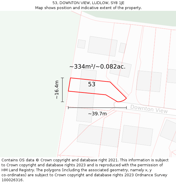 53, DOWNTON VIEW, LUDLOW, SY8 1JE: Plot and title map