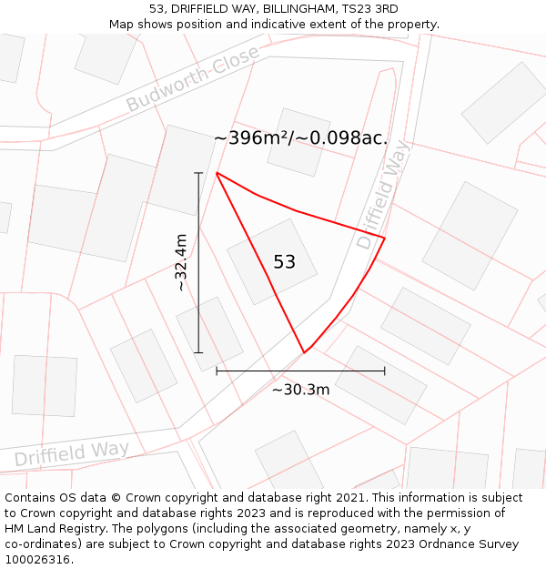 53, DRIFFIELD WAY, BILLINGHAM, TS23 3RD: Plot and title map