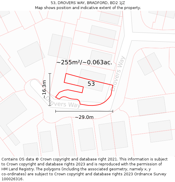 53, DROVERS WAY, BRADFORD, BD2 1JZ: Plot and title map