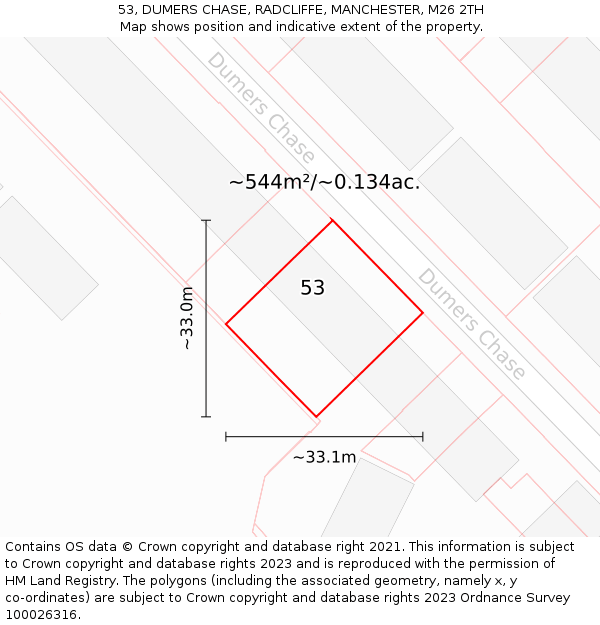 53, DUMERS CHASE, RADCLIFFE, MANCHESTER, M26 2TH: Plot and title map