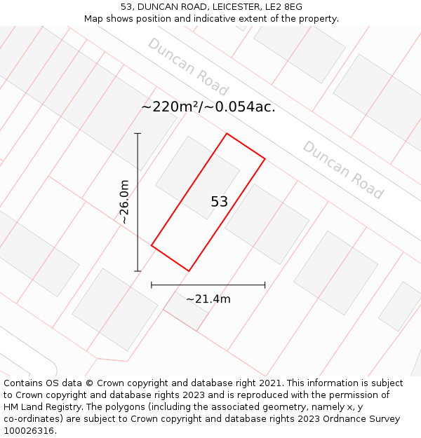 53, DUNCAN ROAD, LEICESTER, LE2 8EG: Plot and title map