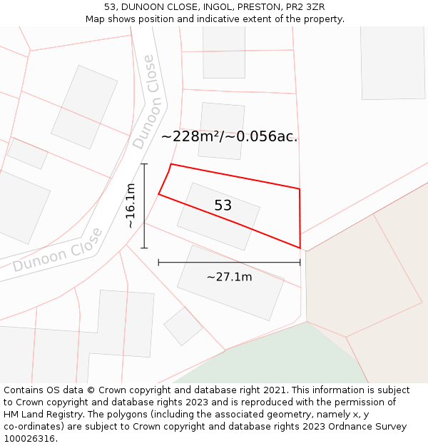53, DUNOON CLOSE, INGOL, PRESTON, PR2 3ZR: Plot and title map