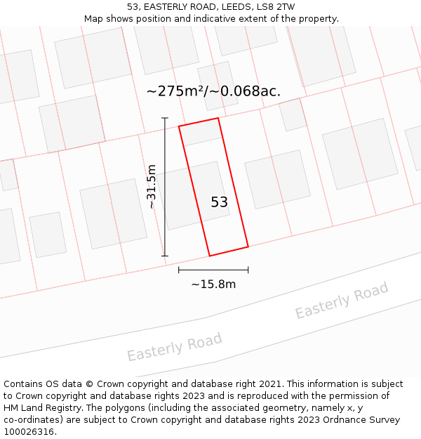 53, EASTERLY ROAD, LEEDS, LS8 2TW: Plot and title map