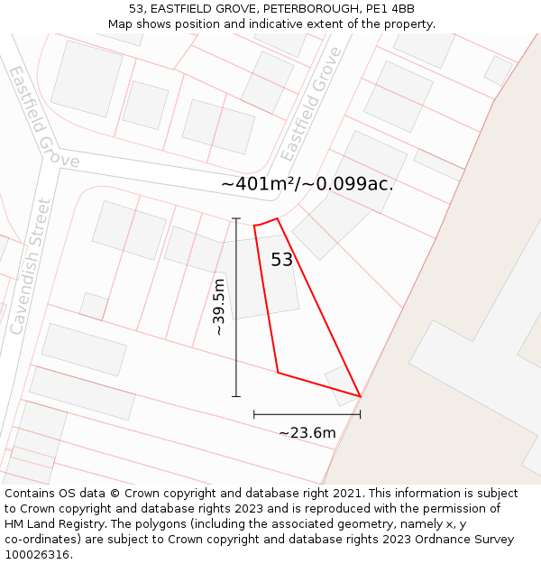 53, EASTFIELD GROVE, PETERBOROUGH, PE1 4BB: Plot and title map