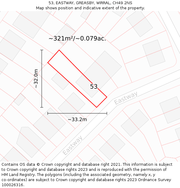 53, EASTWAY, GREASBY, WIRRAL, CH49 2NS: Plot and title map