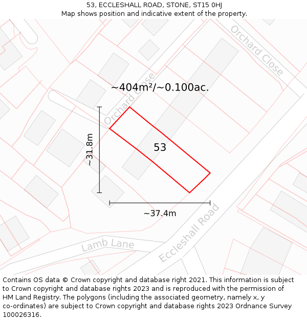 53, ECCLESHALL ROAD, STONE, ST15 0HJ: Plot and title map