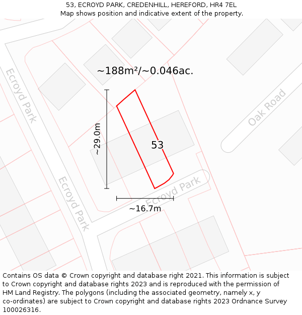 53, ECROYD PARK, CREDENHILL, HEREFORD, HR4 7EL: Plot and title map