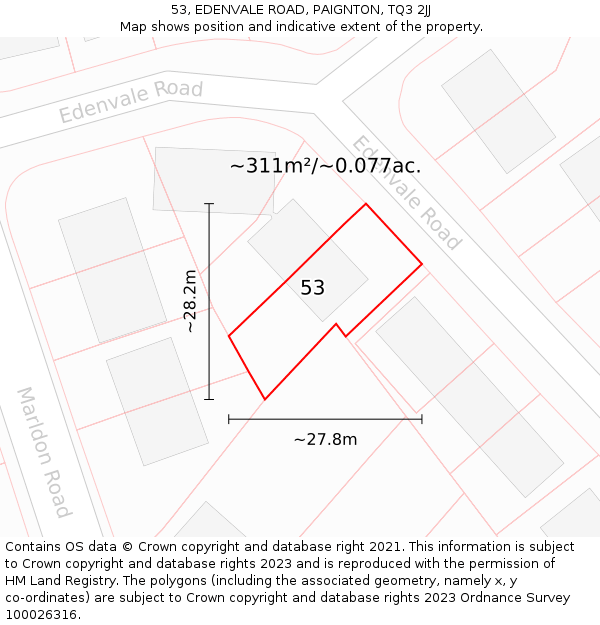 53, EDENVALE ROAD, PAIGNTON, TQ3 2JJ: Plot and title map