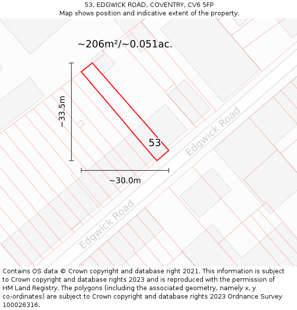 53, EDGWICK ROAD, COVENTRY, CV6 5FP: Plot and title map