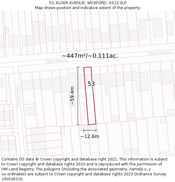 53, ELDER AVENUE, WICKFORD, SS12 0LP: Plot and title map