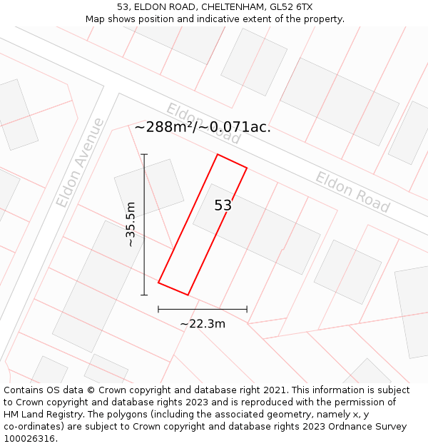 53, ELDON ROAD, CHELTENHAM, GL52 6TX: Plot and title map