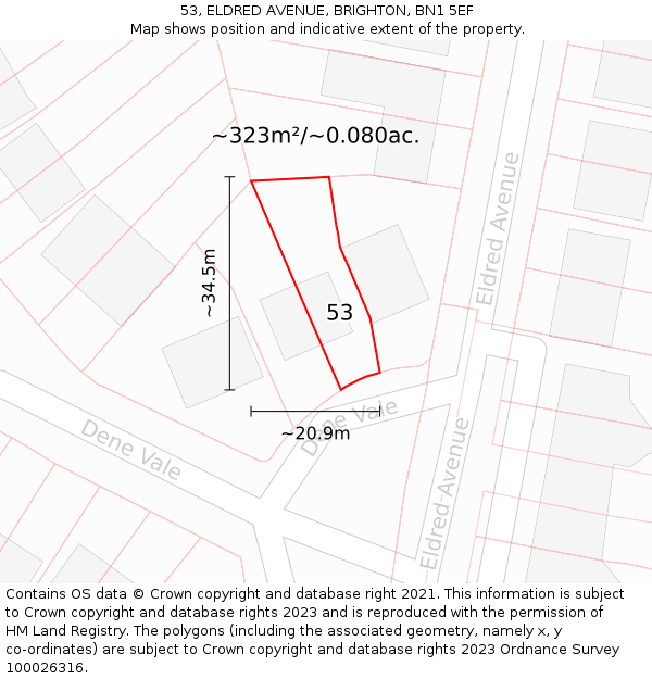 53, ELDRED AVENUE, BRIGHTON, BN1 5EF: Plot and title map