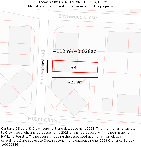 53, ELMWOOD ROAD, ARLESTON, TELFORD, TF1 2NT: Plot and title map