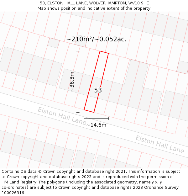 53, ELSTON HALL LANE, WOLVERHAMPTON, WV10 9HE: Plot and title map