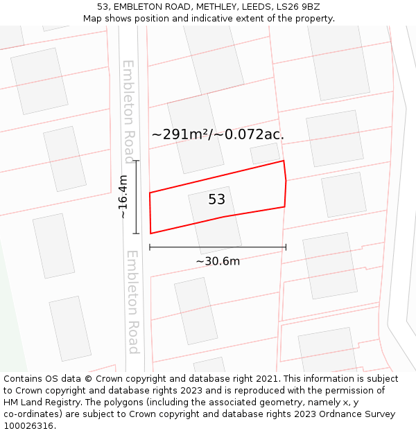 53, EMBLETON ROAD, METHLEY, LEEDS, LS26 9BZ: Plot and title map