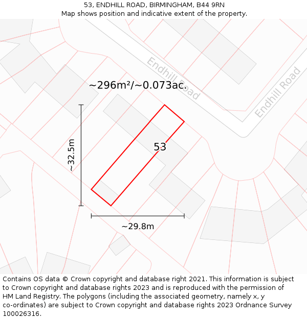 53, ENDHILL ROAD, BIRMINGHAM, B44 9RN: Plot and title map