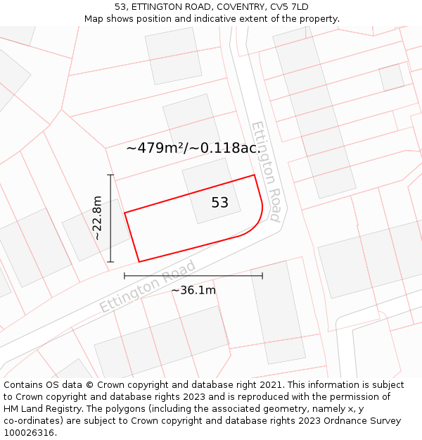 53, ETTINGTON ROAD, COVENTRY, CV5 7LD: Plot and title map