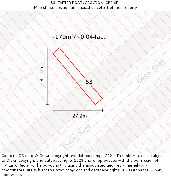 53, EXETER ROAD, CROYDON, CR0 6EH: Plot and title map