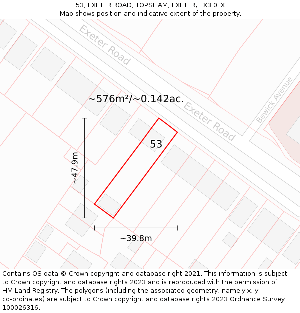 53, EXETER ROAD, TOPSHAM, EXETER, EX3 0LX: Plot and title map
