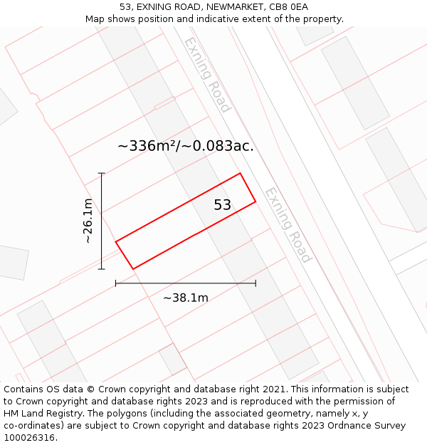 53, EXNING ROAD, NEWMARKET, CB8 0EA: Plot and title map
