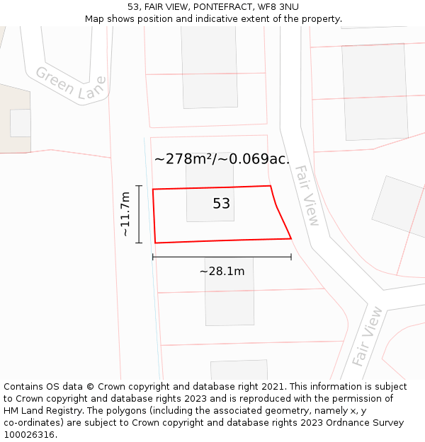 53, FAIR VIEW, PONTEFRACT, WF8 3NU: Plot and title map