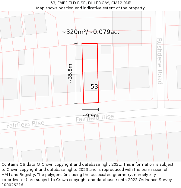 53, FAIRFIELD RISE, BILLERICAY, CM12 9NP: Plot and title map