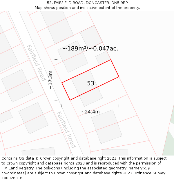 53, FAIRFIELD ROAD, DONCASTER, DN5 9BP: Plot and title map