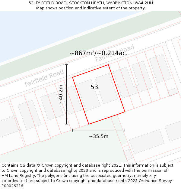 53, FAIRFIELD ROAD, STOCKTON HEATH, WARRINGTON, WA4 2UU: Plot and title map