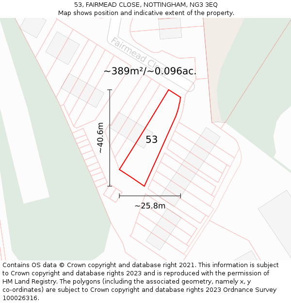 53, FAIRMEAD CLOSE, NOTTINGHAM, NG3 3EQ: Plot and title map