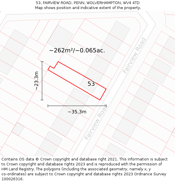 53, FAIRVIEW ROAD, PENN, WOLVERHAMPTON, WV4 4TD: Plot and title map