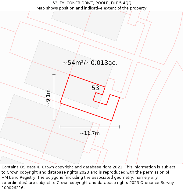 53, FALCONER DRIVE, POOLE, BH15 4QQ: Plot and title map