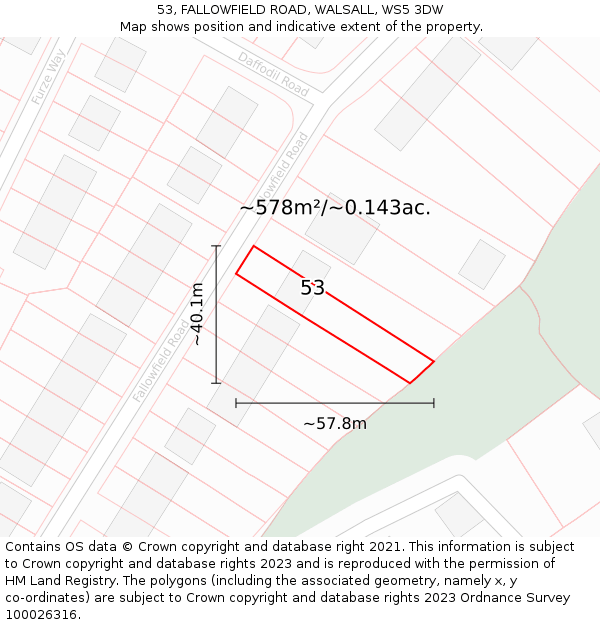 53, FALLOWFIELD ROAD, WALSALL, WS5 3DW: Plot and title map